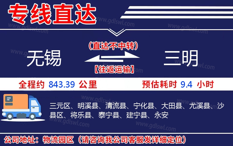 無(wú)錫到三明物流公司